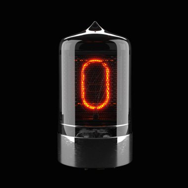 Siyah izole nixie Tüp göstergesi. Sayısı sıfır retro. 3D render.