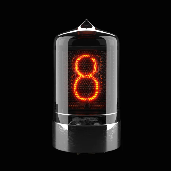 Indicatore Nixie tubo isolato su nero. Il numero otto del retrò. rendering 3d . — Foto Stock