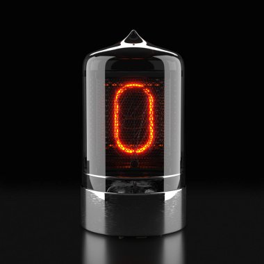 Nixie Tüp göstergesi, lamba gazı deşarj göstergesi koyu arka plan üzerinde. Sayısı sıfır retro. 3D render.