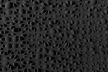 Siyah arka planda siyah çakıl. Asgari siyah 3D görüntüleme.