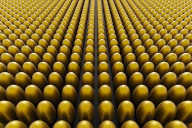 Siyah arka planda altın yumurtalar. 3d render paskalya arkaplanı.