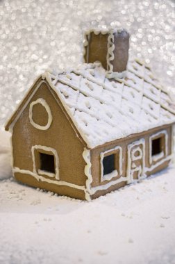 Zencefilli ev gümüş parlayan ışık arka plan ile karda