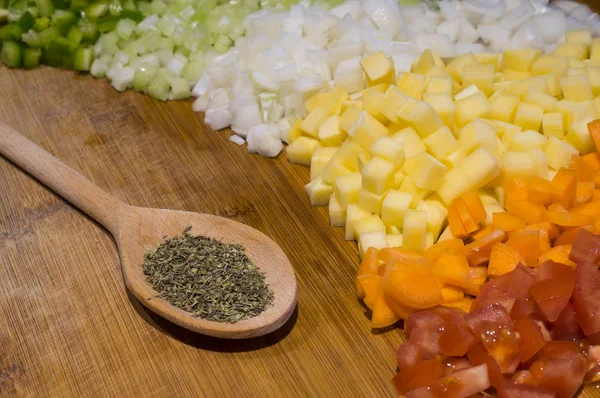Сырые Нарезанные Овощи Приготовленные Качестве Ингредиентов Супа — стоковое фото