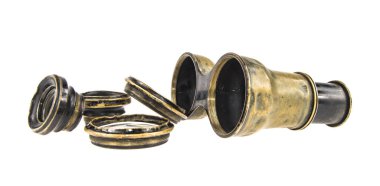 Beyaz bir arka plan üzerinde yalıtılmış bağbozumu dürbün