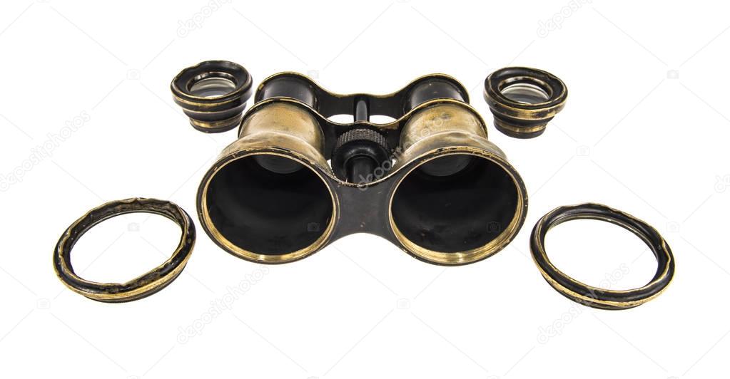 Vintage binoculars isolated on a white background