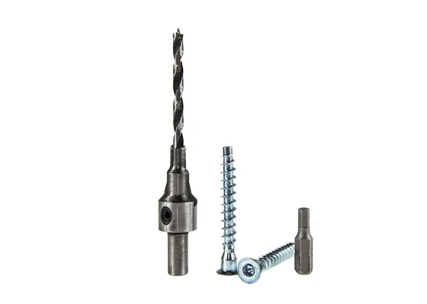 Confirmat dril bit and confirmat screw — Stock Photo, Image