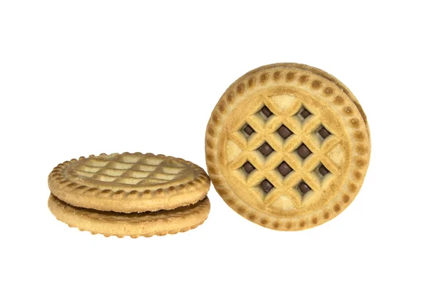 Due biscotti rotondi su sfondo bianco isolato — Foto Stock