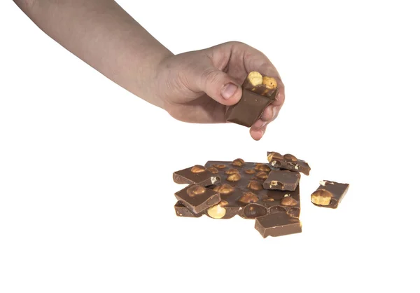 Dziecko i czekolady na na białym tle — Zdjęcie stockowe
