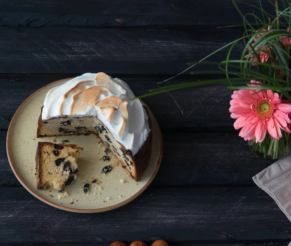 Gâteau Fait Maison Dessus Meringue Table Bois Rustique Style Nourriture — Photo