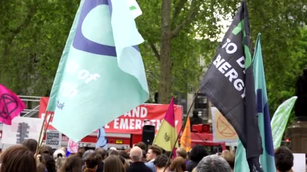 Londres Inglaterra Mayo 2019 Banderas Ondeando Durante Rebelión Extinción Rally — Vídeo de stock