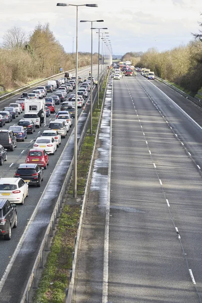 Emergency Services Closing Motorway Attend Accident Causing Traffic Jam — Stock Photo, Image
