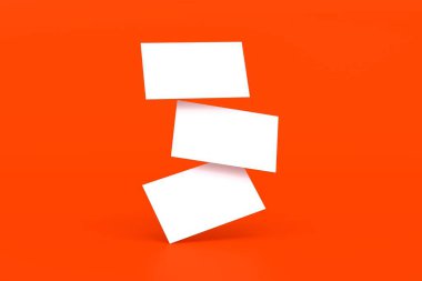 Lif lava renkli arka planda beyaz kartvizitler düşüyor. 3 boyutlu canlandırma. Model tasarımı.