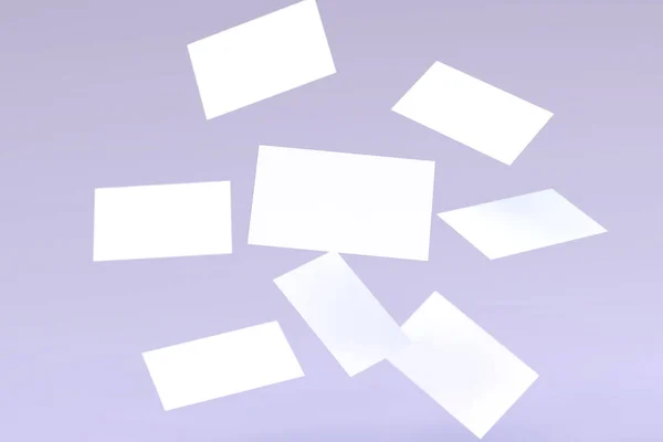 Куча Пустых Белых Визитных Карточек Фиолетовом Фоне Рендер Реалистичного Макета — стоковое фото