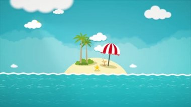 Renkli çizgi film küçük tropikal ada. Arkaplan düz hareket grafik konsepti. Döngü videosu.