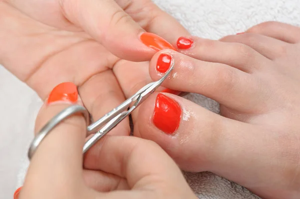 Pedicure process, cuticle cutting — Stock Photo, Image