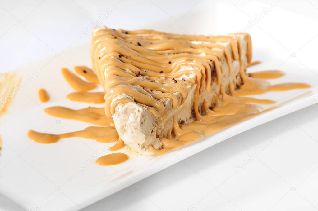 Delicious cheesecake with caramel topping