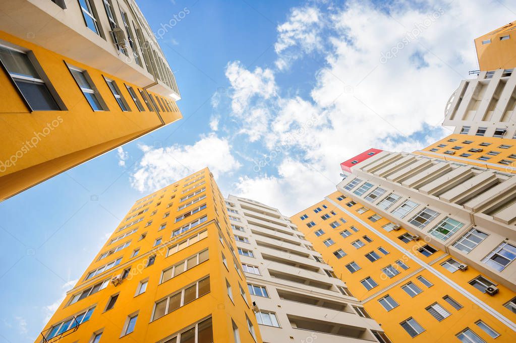 wide angle shot of new residential buildings