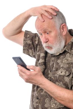 Komuta sizde, üzerinde beyaz izole hareket eden smartphone bir şey ile karışık