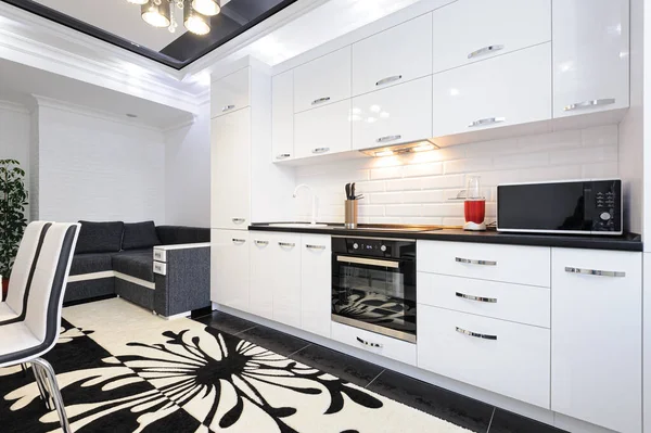 Luxury modern black and white kitchen interior — Stock Photo, Image