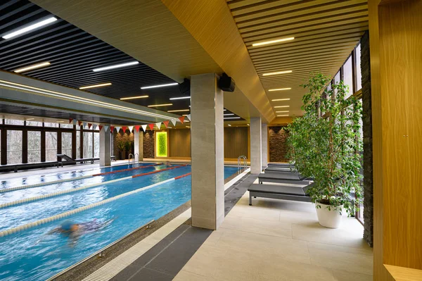 Luxury sportive indoor swimming pool with lanes interior — Zdjęcie stockowe