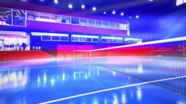 Blue colored empty indoor tennis court