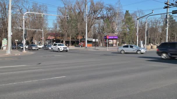 Traffico diurno presso la Piazza della Grande Assemblea Nazionale a Chisinau, Moldavia — Video Stock