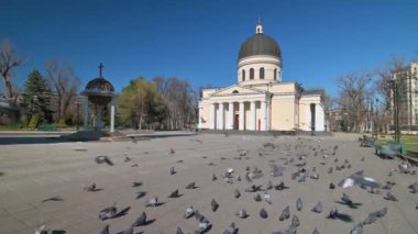 Cisinau, Moldova 'nın merkezindeki Katedral Meydanı parkında olağandışı az sayıda insan, covid-19 virüsü tehdidi nedeniyle olağanüstü hal sırasında