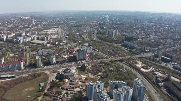 Establishing aerial shot over Chisinau, Moldova during daytime — Stock Video