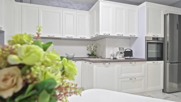 Modern white neoclassic kitchen interior
