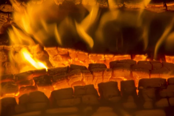 Burning Firewood Coal Closeup Fireplace — Stock Photo, Image