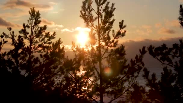 Zonsondergang Kleurrijke Winter Aan Kust Van Golf Van Riga Letland — Stockvideo