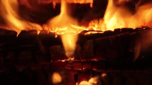 燃烧木柴煤特写在壁炉 火壁炉余烬木家余烬特写 炽热的红色的余烬 静态三脚架拍摄 — 图库视频影像