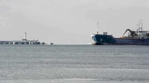 Logística Transporte Navio Carga Com Portos Ponte Guindaste Que Vem — Vídeo de Stock