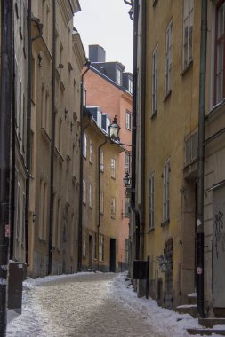 Stockholm 'deki eski sokak, İsveç.