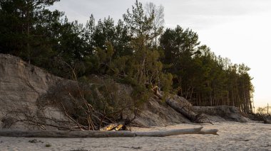 Letonya Riga 'daki Aşağı Daugava Nehri Balık Bahçesi. Güz Akşamı 'nda Eski Antika Ahşap Balıkçı Evi