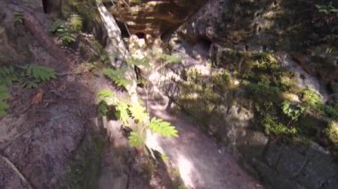 Licu Langu Sandstone Kayalıkları. Büyük Langu Mağarası. Letonya 'daki Cesis' in Arkasındaki Kum oluşumları. 