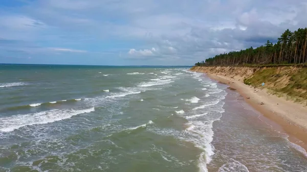 Flying Coastline Baltic Sea Jurkalne Evening Inglés Vista Aérea Letonia —  Fotos de Stock