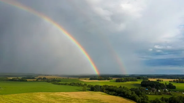 Arc Ciel Dessus Champ Blé Vol Vers Bas Champ Culture — Photo