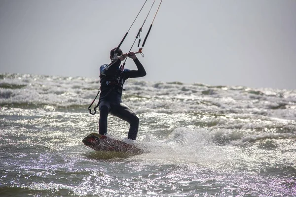 August 2019 Liepaja Latvia Kiteboarders Kitesurfers Baltic Sea Sunny Summer — Stock Photo, Image