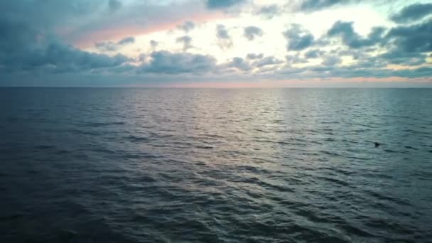 Dron Flying Seaafter Sunset Beautiful Sea Sunset Flyover Aerial Drone — Stock Video