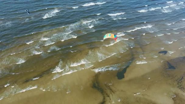 Aerial Shot Kiteboarders Kitesurfers Baltic Sea Latvia Aerial Drone Top — Αρχείο Βίντεο
