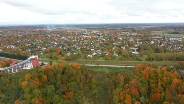 2016 Autumn Landscape Aerial View Bobsleigh Skeleton Track Luge Track — 비디오