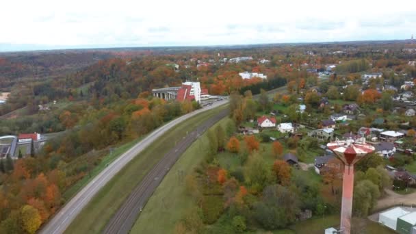 2016 Autumn Landscape Aerial View Bobsleigh Skeleton Track Luge Track — 비디오