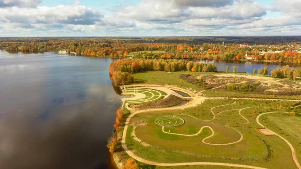 Осенний Воздушный Пейзаж Над Садом Судьбы Кокнесе Латвия Парк Открытым — стоковое фото
