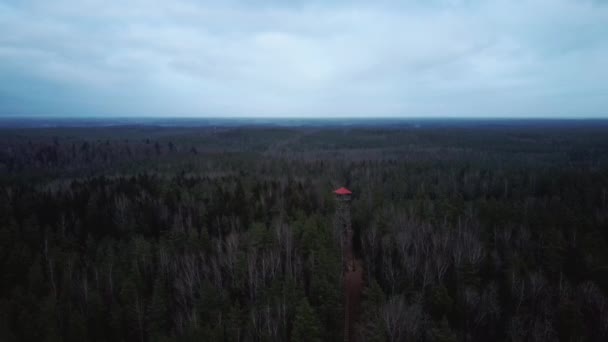 Aerial Shot Observation Tower Old Dubkalnu Sand Quarry Місті Огре — стокове відео