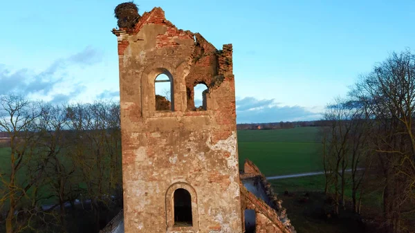 Ruins of the Lutheran Church in Salgale Latvia Near of the Bank of the River Lielupe Aerial View. The Salgales Lutheran Church Was Build in the Early 18th Century. The Church Was Destroyed During  the Time of the 2 World War