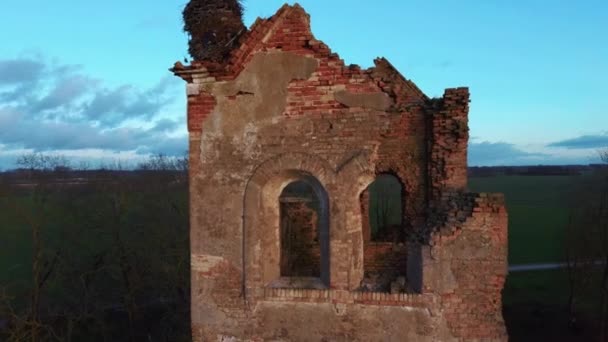 Ruins Lutheran Church Salgale Latvia Bank River Lielupe Aerial View — Stockvideo