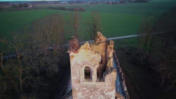 Ruins Lutheran Church Salgale Latvia Bank River Lielupe Aerial View — Stock Video