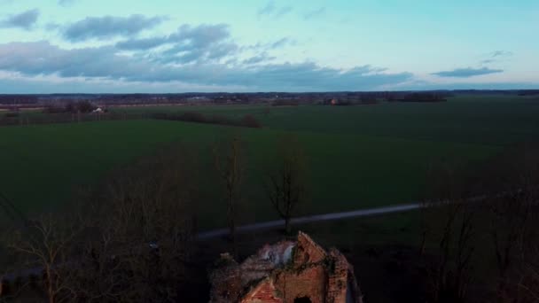 Ruins Lutheran Church Salgale Latvia Bank River Lielupe Aerial View — 비디오