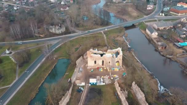 Drone View Dobele Medieval Castle Town Dobele West Bank River — 비디오